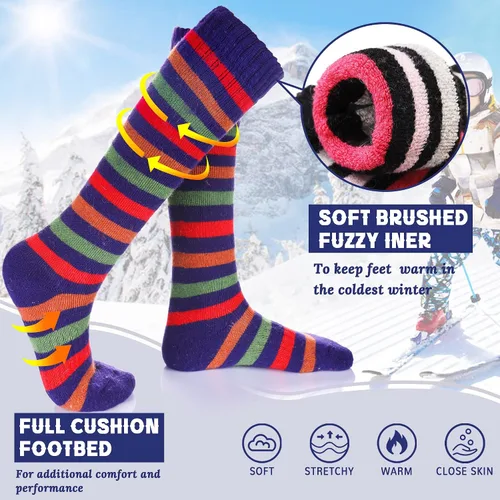 Vista 2 de Calcetines de esquí para niños de lana merina cálidos térmicos para senderismo snowboard hasta la rodilla calcetines para botas para niños y niñas 2