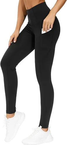 Vista 2 de Pantalones de yoga para mujer, leggings ajustados de cintura alta, leggings deportivos con bolsillos, talla XL, color negro, Negro