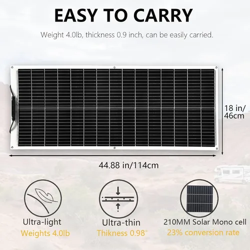 Vista 2 de XINPUGUANG Kit de sistema flexible de panel solar de 200 W 12 V, módulo de fibra de vidrio monocristalino de 2 x 100 W, cable de extensión