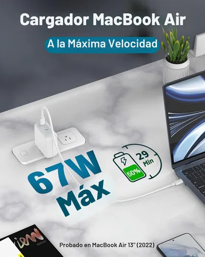 Vista 2 de Cargador para MacBook Air MacBook Pro 13 14 15 16 pulgadas 2024 2023 2022 2021 2020 2019, M1 M2 M3, iPad Pro Air Mini, iPhone 15 Pro Max Plus