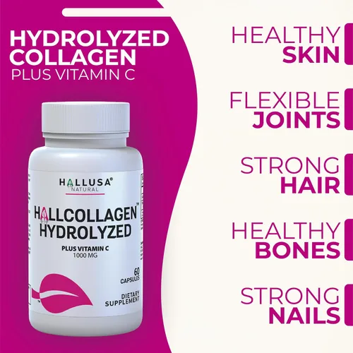 Vista 7 de Hallusa Natural Cápsulas de colágeno hidrolizado de 1000 mg con vitamina C - Suplemento antienvejecimiento para piel, cabello, uñas y articulaciones
