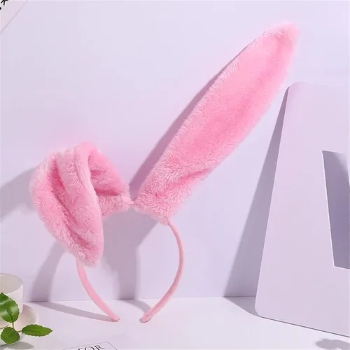 Vista 2 de JOYVIP Diadema de orejas de conejo de Pascua con orejas de conejo de peluche para fiesta de cosplay