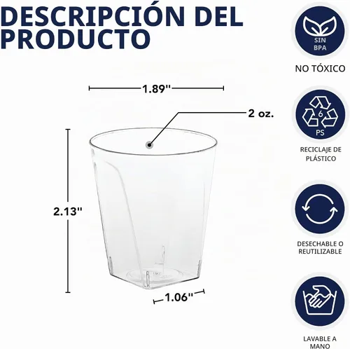 Vista 2 de Party Essentials Vasos de chupito cuadrados de plástico duro de 2 onzas/copas de cata de vino, transparentes, 40