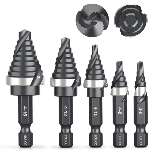 Vista 11 de THINKWORK Broca de paso de cobalto M35 con flauta en espiral, broca de paso HSS de tamaño único de 1/2", brocas de paso de tamaño pequeño EDC