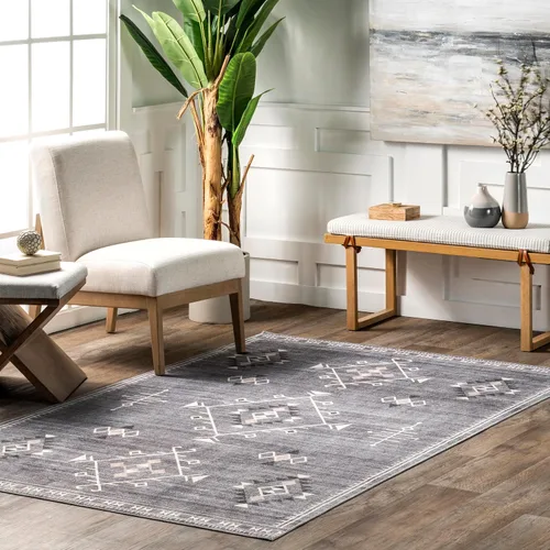 Vista 9 de Nuloom SpinClean Evalyn - Alfombra geométrica, suave y acogedora, de alto tráfico, resistente a las manchas, fácil de limpiar, duradera, lavable a