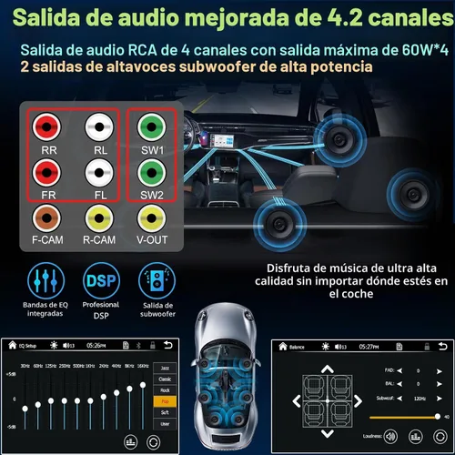 Vista 4 de Estéreo de auto de doble DIN de 7 pulgadas compatible con Apple CarPlay inalámbrico y Android Auto, puertos de subwoofer dual de 240 W y 4.2