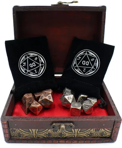 Vista 3 de Juegos de dados de metal para juegos de rol gemelos con baúl de almacenamiento