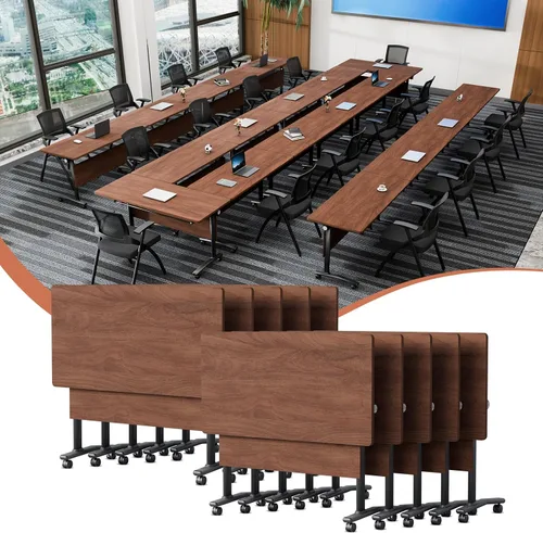 Vista 14 de Mesa de conferencias plegable con ruedas, mesa modular para sala de conferencias con 2 ojales para cables, mesas móviles de sala de reuniones
