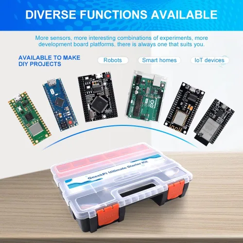 Vista 3 de GeeekPi Ultimate Starter Kit viene con Raspberry Pi Pico w, UNO R3, Mega2560, ESP32-WROVER, módulo de placa de sensor ESP8266 para principiantes