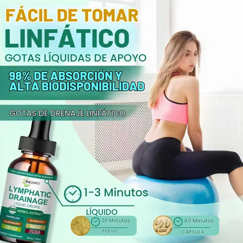 Vista 4 de Gotas de drenaje linfático orgánico Suplemento de drenaje linfático 17 en 1 Equinácea, saúco, diente de león Drenaje linfático liposomal
