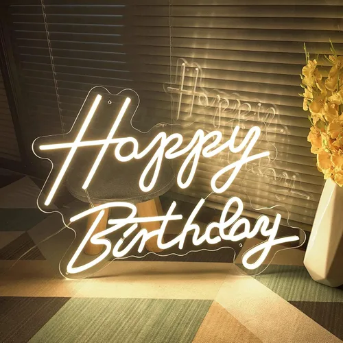 Vista 3 de Letrero de neón grande de feliz cumpleaños para decoración de pared, con interruptor regulable, letrero de neón reutilizable de feliz cumpleaños 17