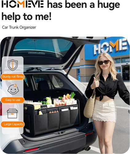 Vista 2 de Homeve Organizador de maletero de coche, organizador plegable de múltiples compartimentos, negro, 2 compartimentos, pequeño
