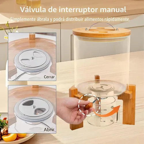 Vista 4 de Dispensador de arroz, contenedor de almacenamiento de arroz, contenedor de harina y cereales para organización de cocina y despensa, dispensador