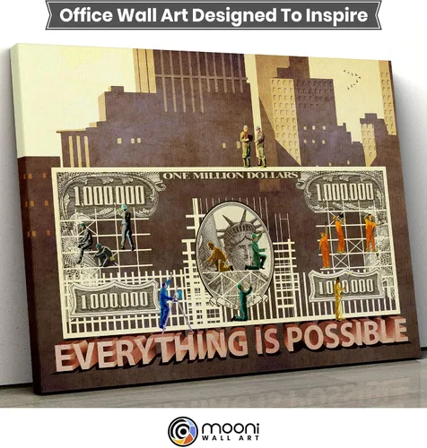 Vista 4 de Lienzo decorativo motivacional, inspirador y dinero, 100% único y original, mentalidad positiva, trabajo en equipo, regalo con citas para hombres