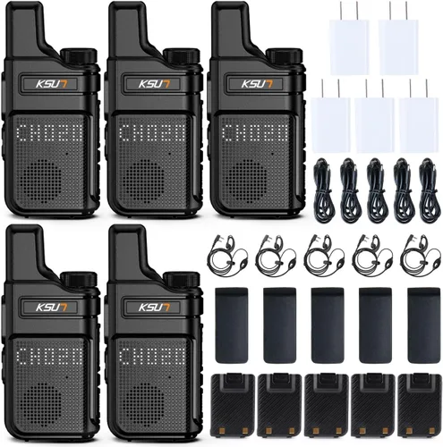 Vista 12 de KSUN Walkie Talkies con auricular y micrófono 22 canales resistente a las caídas, mini pantalla de largo alcance VOX 4000mAh batería recargable
