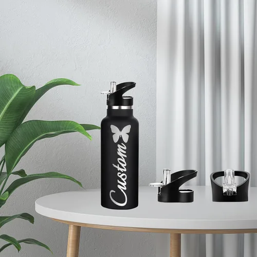 Vista 6 de Botellas de agua personalizadas de 12 onzas, botella de agua de acero inoxidable personalizada con tapa con pajilla, botellas de doble pared