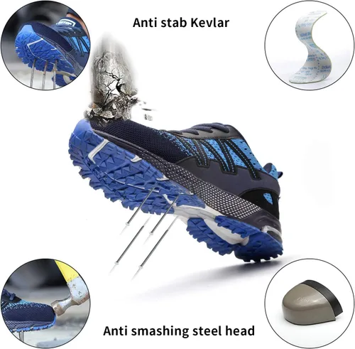 Vista 3 de Zapatos de trabajo de seguridad para hombre, indestructibles, ligeros, transpirables, de malla de seguridad, zapatos de construcción industrial