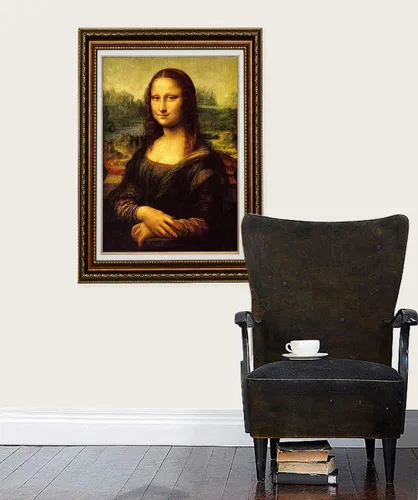 Vista 2 de ELITEART - Mona Lisa por Leonardo DaVinci Reproducción de pintura al óleo Giclée Wall Art Impresiones en lienzo - Tamaño enmarcado: 26 x 36 pulgadas