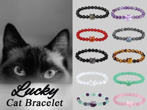 Vista 5 de MAIBAOTA Pulsera de gato, regalo de joyería de gato para mujeres y hombres, pulsera de cristal de 0.315 in para buena suerte, atracción de dinero
