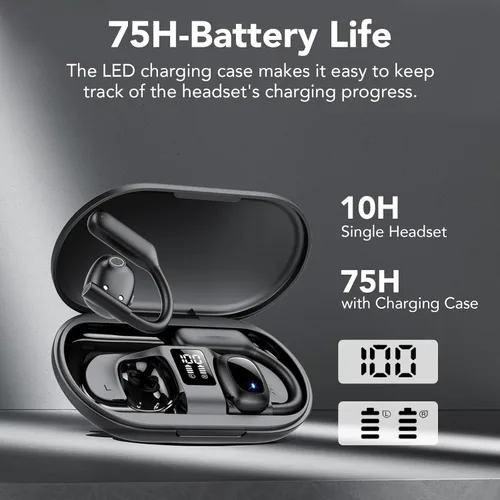 Vista 6 de Auriculares Bluetooth 5.3 de oreja abierta, auriculares inalámbricos deportivos sobre auriculares integrados 4 micrófonos con ganchos
