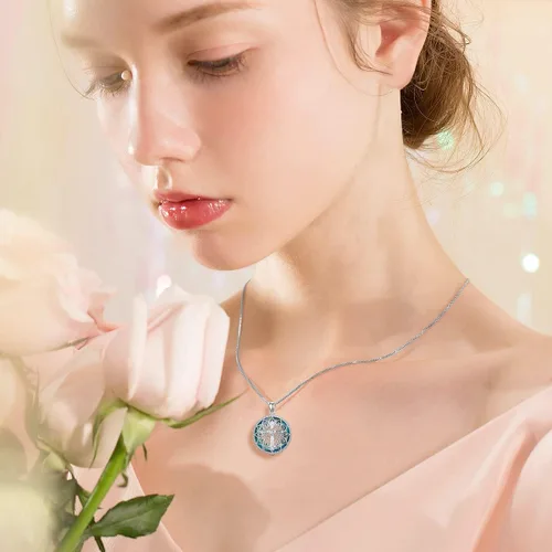 Vista 3 de PROESS 925 Sterling Silver OtterMonkeyDolphinPolar BearPeacockPhoenixAnchorLotusRoseStrawberry Necklace Crystal Jewelry Gifts for Women Girls