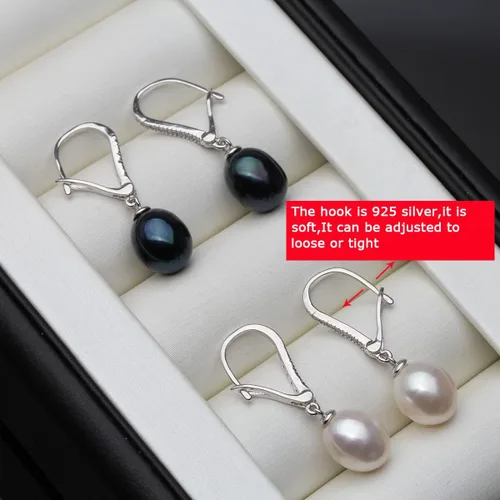 Vista 4 de Aretes colgantes de plata de ley 925 de 8 a 0.354in, color negro, blanco, gris, perla cultivada en agua dulce, joyería para mujeres y niñas