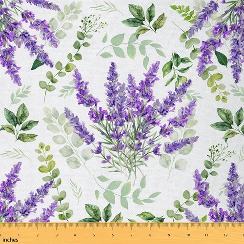 Vista 65 de Tela de Flores Primaverales por Yarda para Sofás, Tela Decorativa de Florales de Pueblo Pájaros Mariposas, Tela de Patrón de Jardín Acuarela