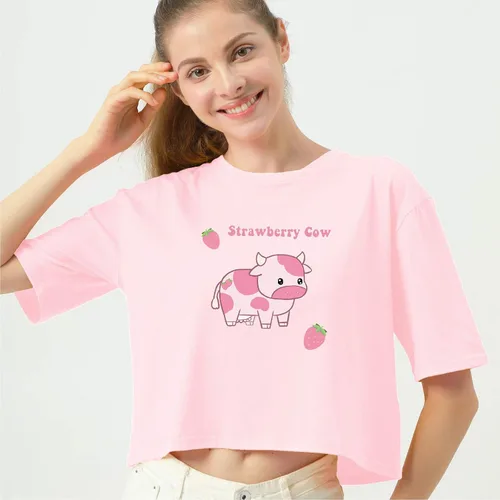 Vista 3 de KEEVICI Lindas camisetas con estampado de vaca de fresa para niñas