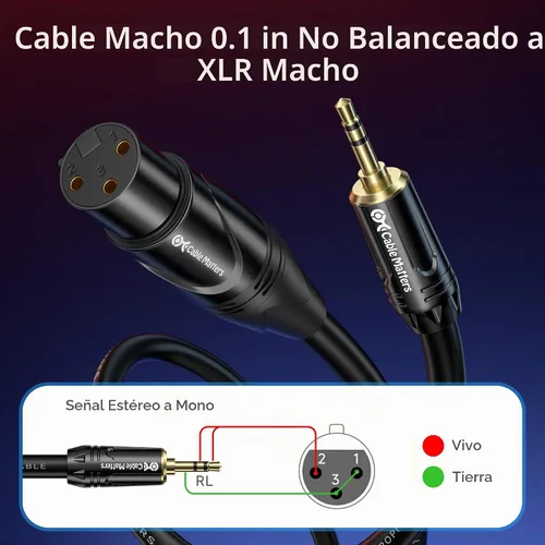 Vista 2 de Cable Matters Cable desequilibrado de 0.1 in a XLR, macho a hembra, 3 pies