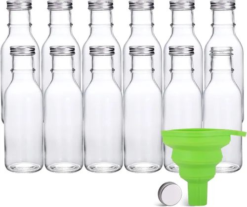 Vista 2 de Paquete de 12 botellas de vidrio para salsa picante de 12 onzas con tapas herméticas, botellas de vidrio vacías transparentes de 11.8 fl oz