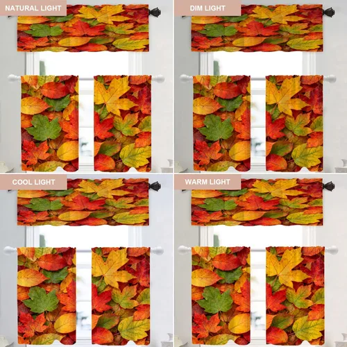 Vista 474 de Shrahala Orange Autumn Autumn Blackout Curtain Tiers, Fall Kitchen Valance Light Blocking Tier Drapes with Rod Pocket, 2 Pack 26 X 24 in