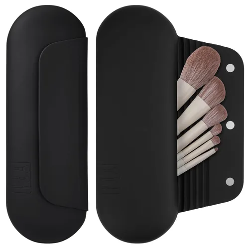 Vista 23 de AGIKET Soporte de silicona para brochas de maquillaje, bolsa de cosméticos de viaje: soporte suave y portátil para brochas cosméticas faciales