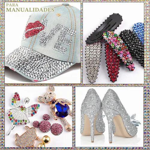 Vista 6 de Dos paquetes de diamantes de imitación de parte trasera plana, 4520 piezas de diamantes de imitación coloridos para arte de uñas, cristal colorido +