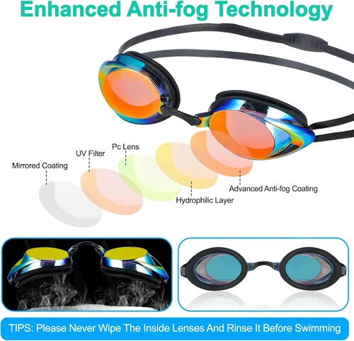 Vista 3 de Gafas de natación, paquete de 2 gafas de natación antivaho con protección UV sin fugas para adultos, hombres, mujeres, jóvenes