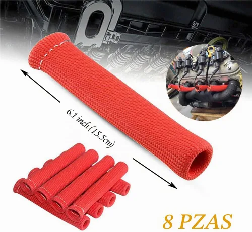 Vista 5 de Mangas protectoras para cables de bujía con aislamiento de protección térmica, cubierta de blindaje térmico de 1200 grados, 6 pulgadas para auto