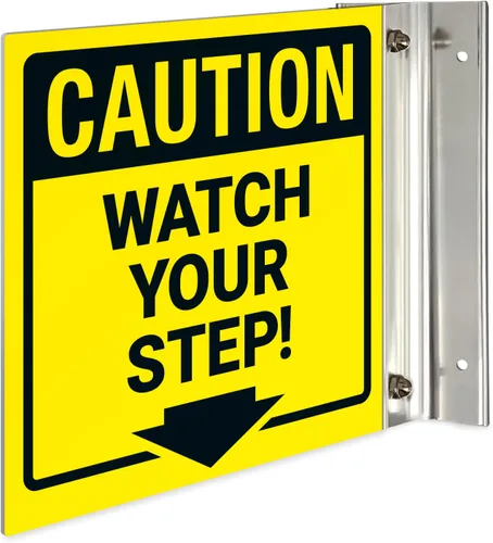 Vista 7 de Watch Your Step Projecting Letrero de doble cara, 6 x 6 pulgadas, ACM, con accesorio negro satinado, fabricado en Estados Unidos 6x6 Inches, ACM