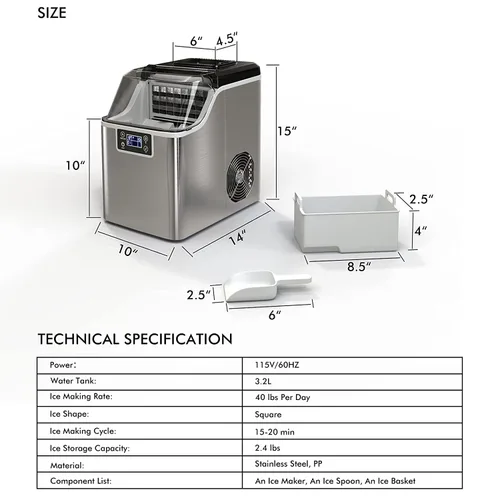 Vista 5 de ARLIME Máquina portátil para hacer hielo de encimera, 40 libras/24 horas, 24 piezas/13 minutos, 2 formas de añadir agua, máquina de hielo compacta