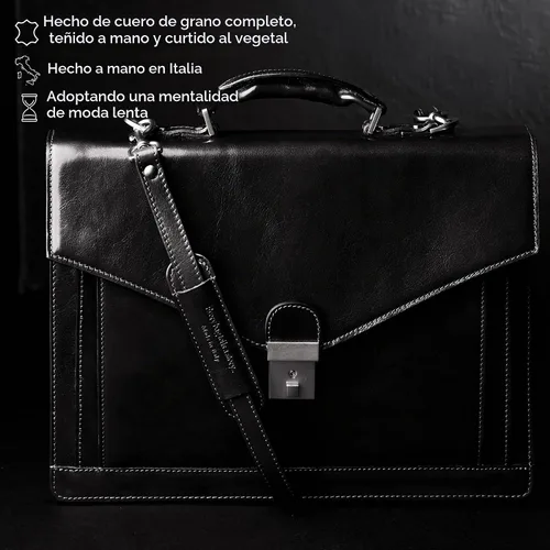 Vista 4 de Time Resistance Leather Briefcase for Men - Business Laptop Bag - Italian Handmade Leather Bag - Attache - Gift Box Included