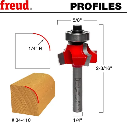 Vista 3 de Freud Quadra-Cut Radius Rounding Over Bit with Perma-Shield Coating for Flawless Finish - 4 Cutters, 1/4" Shank Dia., 1/4" Radius, 2-3/16" Length
