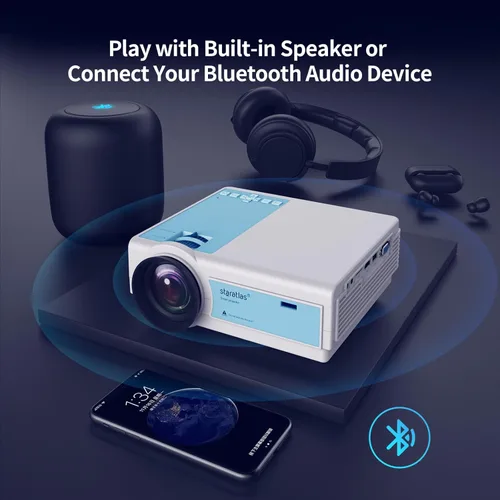 Vista 8 de Mini proyector, proyector Bluetooth WiFi 5G, staratlas 12000L Native 1920 x 1080 P, proyector para exteriores, cine en casa compatible con HDMI/USB