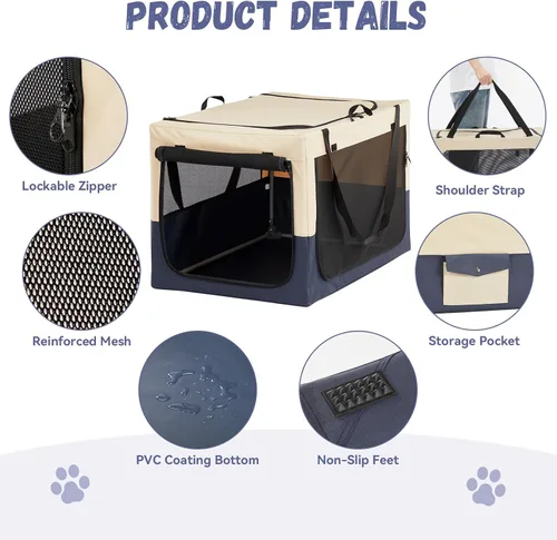 Vista 3 de Jaula suave de 36 pulgadas para perros grandes, perrera de viaje portátil con cremalleras bloqueables, base impermeable, funda lavable, marco