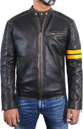 Vista 2 de Lambskin Leather Jacket for Men - Vintage Distressed Brown Biker Coat