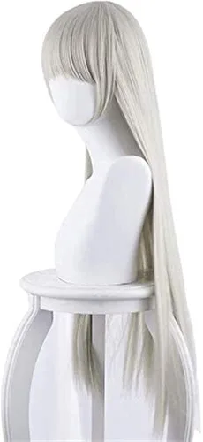 Vista 4 de Ririka Momobami peluca Kakegurui Cosplay pelo largo con flequillo gris