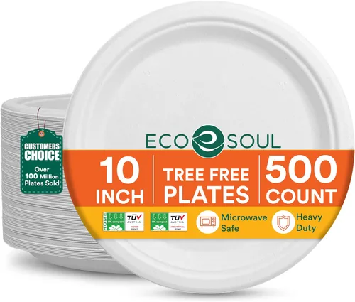 Vista 15 de ECO SOUL - Platos de papel compostables de 9 pulgadas (paquete de 200) biodegradables, resistentes, desechables, ecológicos para cena de Navidad