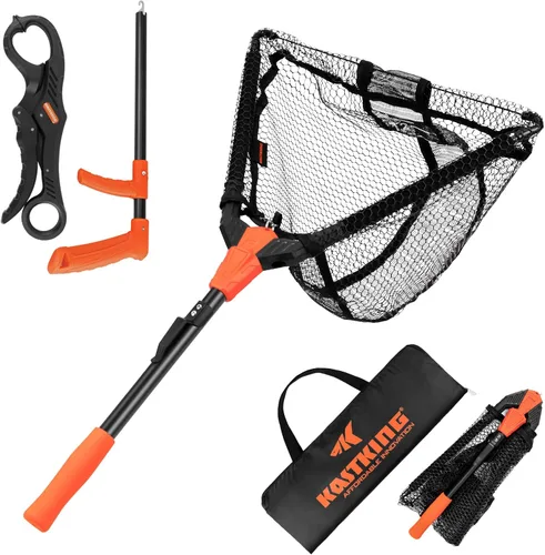 Vista 14 de KastKing Pontus - Red de pesca para pescar, plegable y ligera, red de pesca de agua dulce con escala de longitud integrada, mango de aluminio, malla