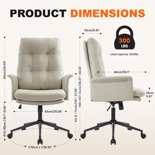 Vista 3 de IWMH Silla de escritorio cómoda,Silla de oficina ejecutiva,Silla de Beige lechoso