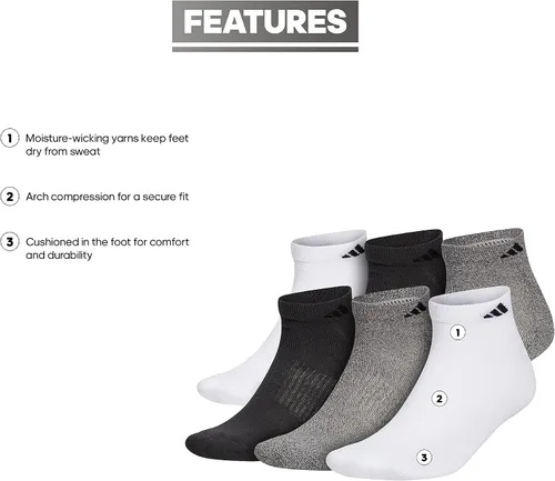Vista 2 de adidas Men's Athletic Cushioned Low Cut Socks with Arch Compression for a Secure Fit (6-Pair)