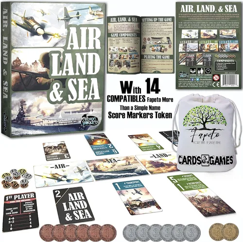 Vista 3 de Paquete de bolsa con cordón y fichas compatibles con juego de cartas de aire, tierra y mar, un juego de cartas rápidas de la Segunda Guerra Mundial