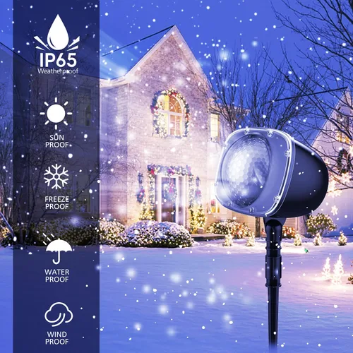 Vista 2 de Proyector de luz de nieve de Navidad, luces de proyector de vacaciones con control remoto, luces giratorias de caída de nieve, iluminación