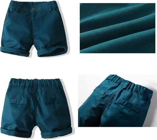 Vista 4 de Conjunto de ropa casual para niño estampado beige camisa abotonada manga corta pantalones blancos